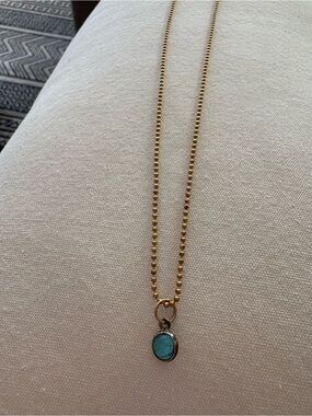 Gold Beaded Necklace with Turquoise Pendant